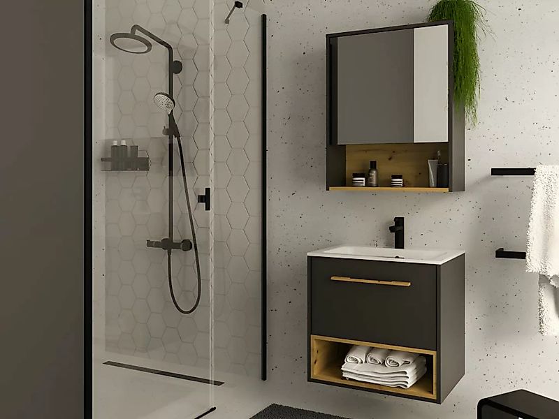 Waschbeckenunterschrank hängend mit Einbauwaschtisch & Spiegelschrank - Ant günstig online kaufen