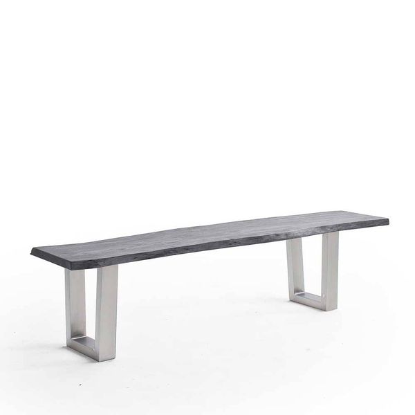 Esszimmerbank Sitzbank in Akazie Grau und Edelstahlfarben günstig online kaufen