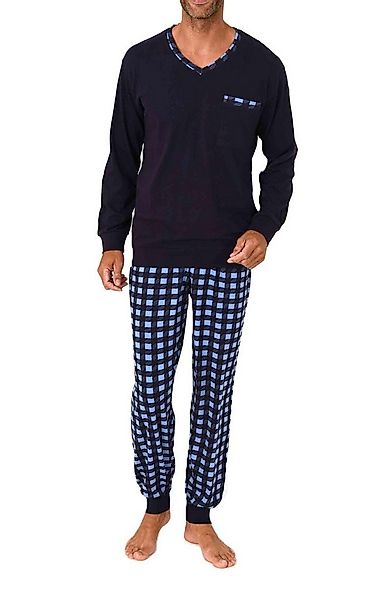Normann Pyjama Normann Herren Schlafanzug mit Bündchen und karierter Jersey günstig online kaufen