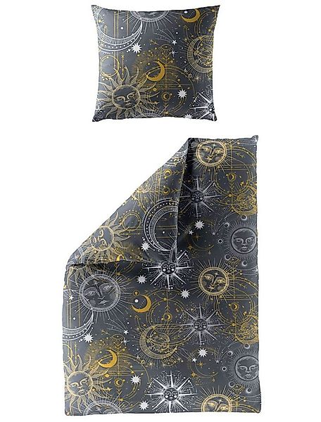 JACK Bettwäsche 135x200cm Sonne Mond Sterne Anthrazit, Microfaser, 2 teilig günstig online kaufen