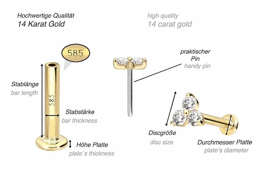 PIERCINGLINE Piercing-Set 14 Karat Gold Labret günstig online kaufen