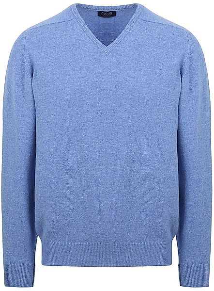 William Lockie V-Auschnitt Pullover Lammwolle Surf Mid Blue - Größe M günstig online kaufen