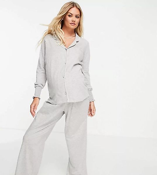 River Island – Langärmliger Umstands-Pyjama in Grau günstig online kaufen
