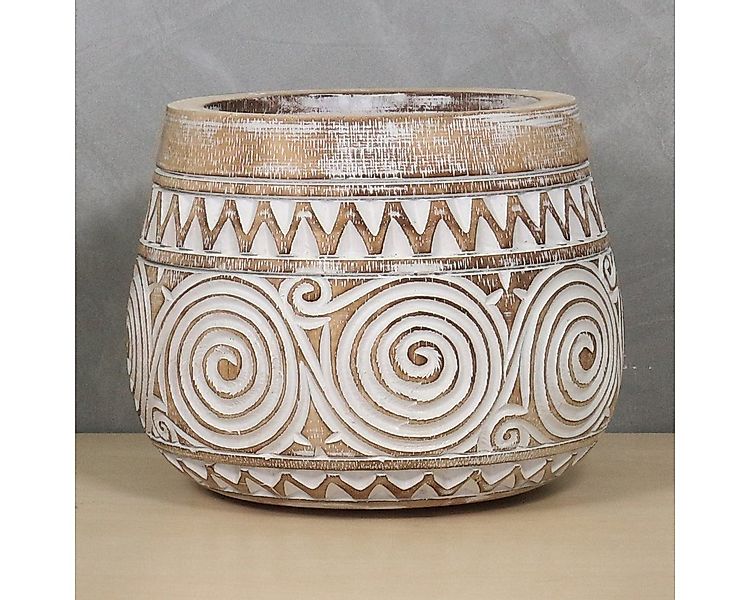 Oriental Galerie Dekofigur Holz Vase Blumenkübel whitewash 20 cm Ø (1 St) günstig online kaufen
