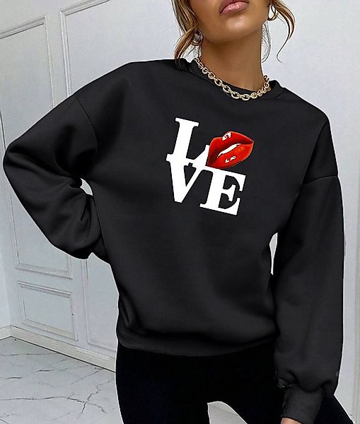 RMK Rundhalspullover Damen Winter Pullover Oversize Love Pulli Hoodie Loose günstig online kaufen