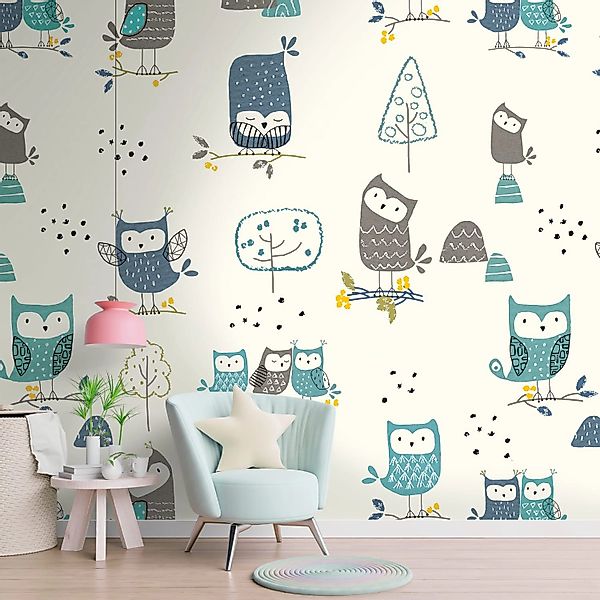 PROFHOME 391901-GU Fototapete Kindertapete Creme Blau Grau Gelb 1,59 m x 2, günstig online kaufen