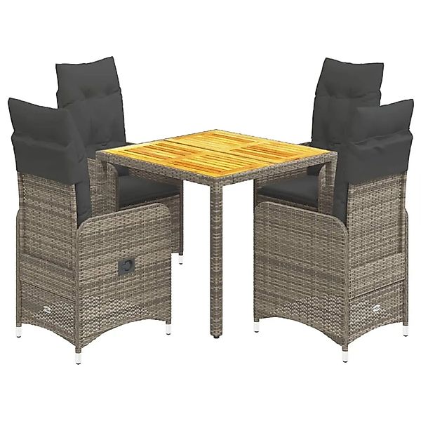 vidaXL 5-tlg Garten-Bistro-Set mit Kissen Grau Poly Rattan Modell 7 günstig online kaufen