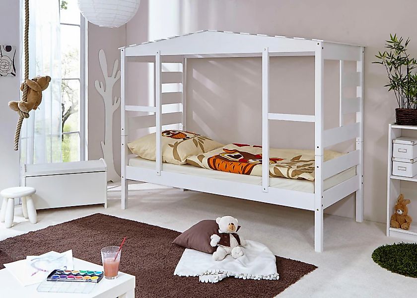 Ticaa Kinderbett "Lio", Hausbett, aus Kiefer Massivholz, inkl. Rollrost günstig online kaufen