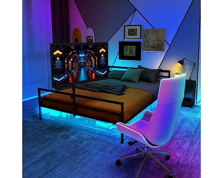 BlingBin Metallbett Jugendbett, Schwarzes Gaming-Bett mit verstellbarer Hal günstig online kaufen