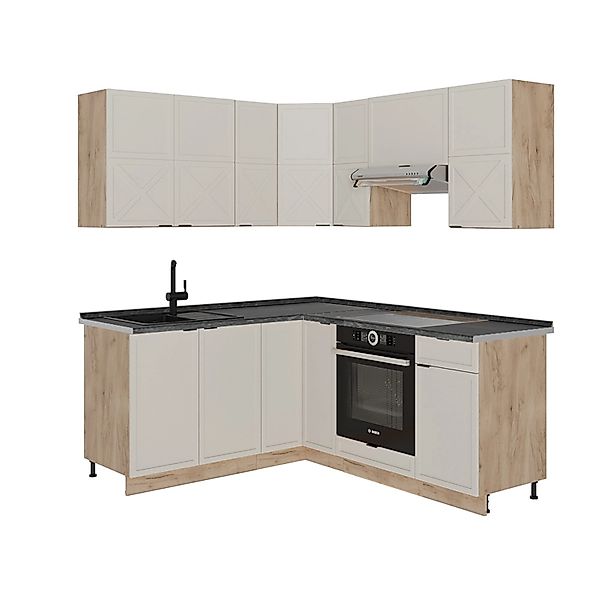 Vicco Fame-Line Eckküche GrauBeige/Goldkraft Eiche 160 x 190 cm AP Anthrazi günstig online kaufen