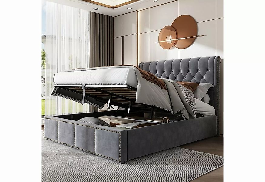 WISHDOR Polsterbett Doppelbett Stauraumbett (180 x 200 cm grau ohne Matratz günstig online kaufen