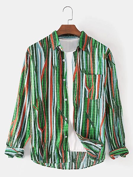 Herren Colorful Unregelmäßiger gestreifter Druck Fit dünne Langarmhemden günstig online kaufen