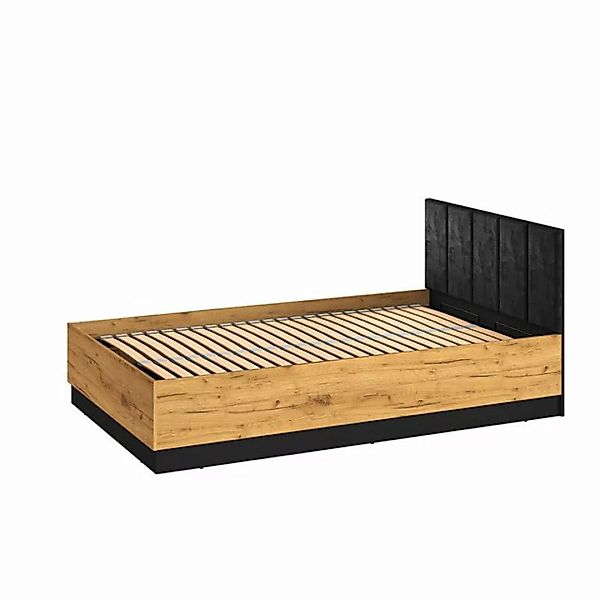 Bett 120x200cm mit aufklappbarem Bettkasten, schwarz mit Eiche, CASPER-131 günstig online kaufen