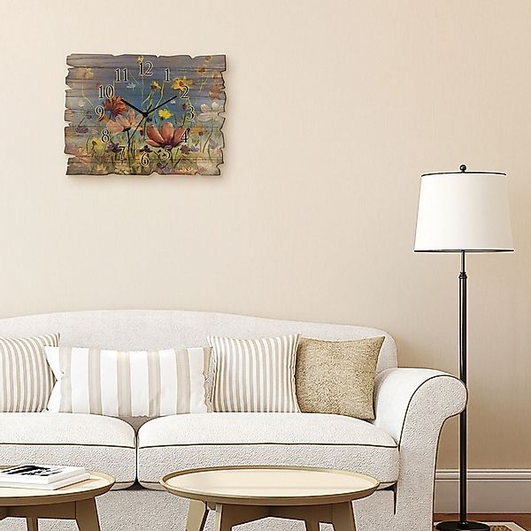 Artland Wanduhr "Holzuhr Wildblumenwiese" wahlweise mit Quarz- oder Funkuhr günstig online kaufen
