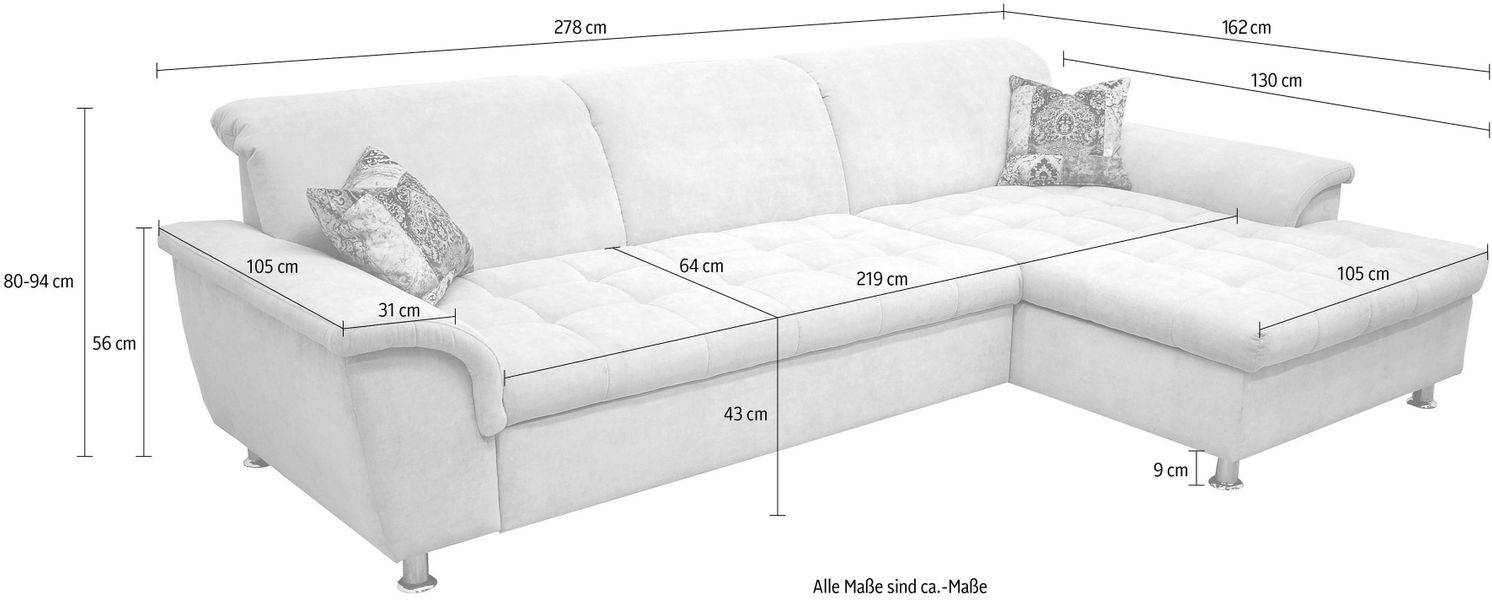 DOMO collection Ecksofa "Franzi B/T: 278/162 cm, L-Form, belastbar bis 140k günstig online kaufen