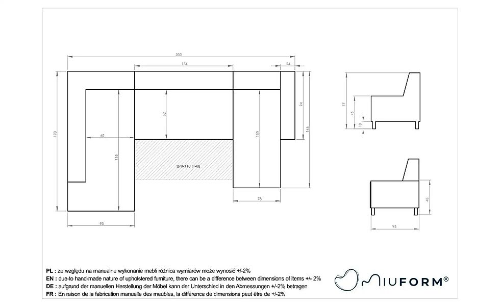 Miuform Wohnlandschaften mit Funktion   ¦ schwarz ¦ Maße (cm): B: 330 H: 77 günstig online kaufen