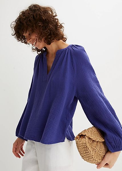 bonprix Shirtbluse "Oversize-Bluse aus Musselin" Oversize-Passform, mit V-A günstig online kaufen