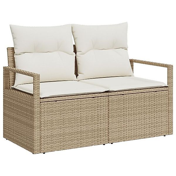 vidaXL Loungesofa Gartensofa 2-Sitzer mit Kissen Beige Poly Rattan, 1 Teile günstig online kaufen