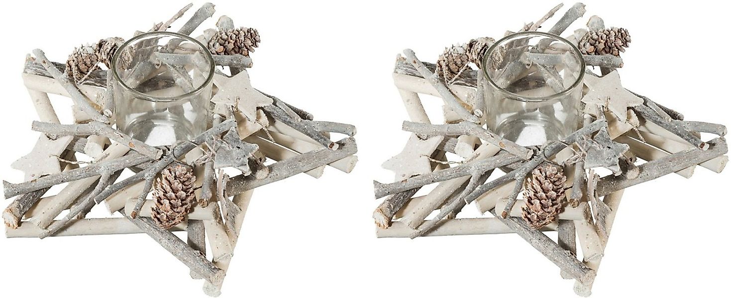 Creativ deco Teelichthalter Weihnachtsdeko (2 St), mit natürlichen Weihnach günstig online kaufen