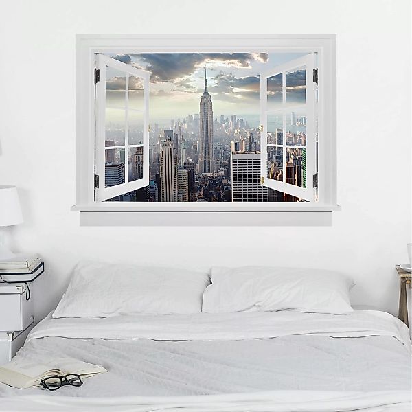 3D Wandtattoo Offenes Fenster Sonnenaufgang in New York günstig online kaufen