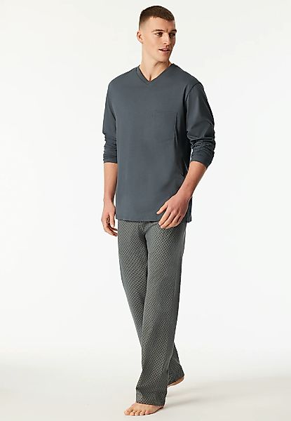 Schiesser Schlafanzug "Comfort Essentials" 2 tlg. mit V-Ausschnitt und aufg günstig online kaufen