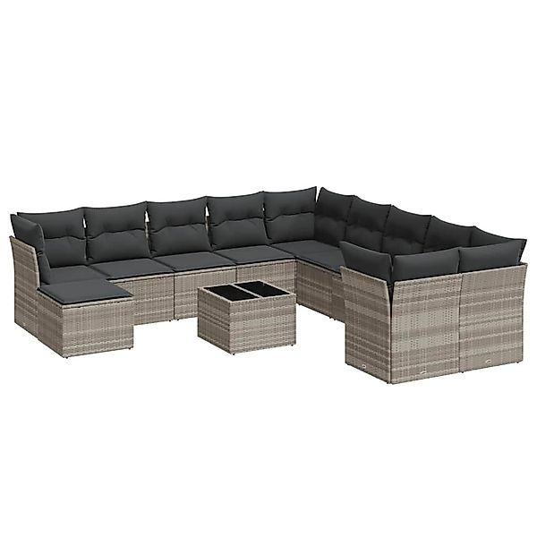 vidaXL 12-Tlg Garten-Sofagarnitur mit Kissen Hellgrau Poly Rattan 3250461 günstig online kaufen