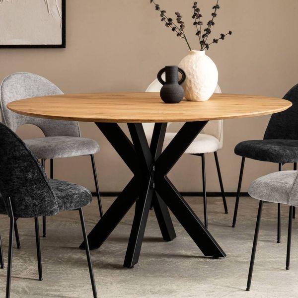 Tisch Esszimmer aus Eiche Massivholz Spider Gestell aus Metall günstig online kaufen