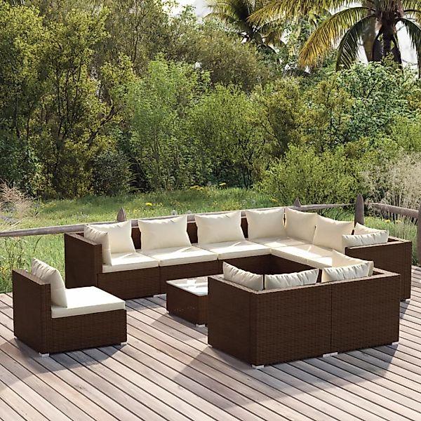 Vidaxl 10-tlg. Garten-lounge-set Mit Kissen Poly Rattan Braun günstig online kaufen