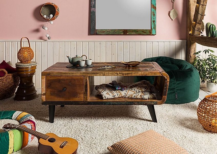 Massivmoebel24 Couchtisch Couchtisch Altholz 120x60x53 mehrfarbig lackiert günstig online kaufen