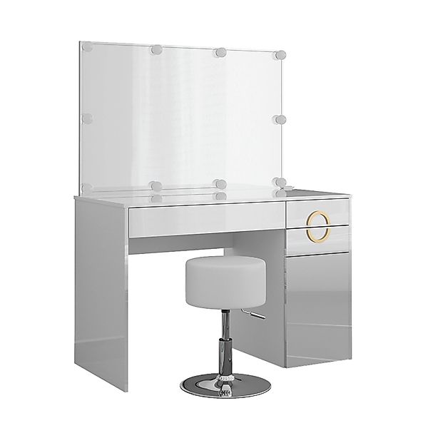 Vicco Schminktisch Adela, Weiß Hochglanz, 115 cm mit LED Beleuchtung und Ho günstig online kaufen