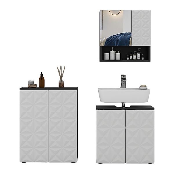 Vicco Badmöbel-Set Edge, Schwarz/Weiß, 3 Teile, günstig online kaufen
