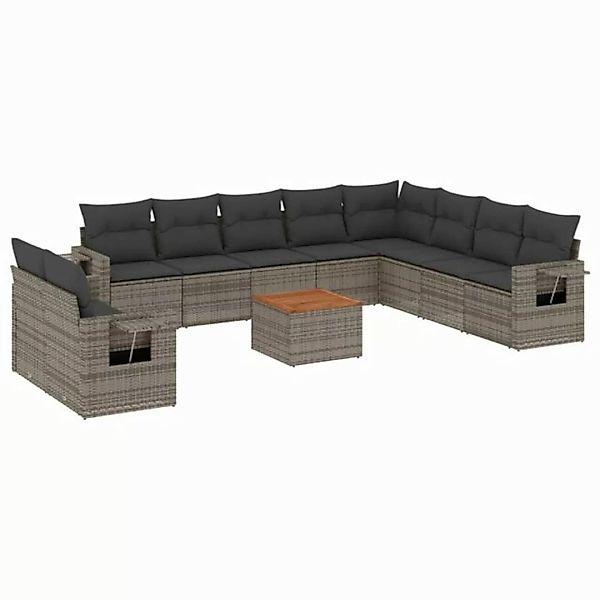 vidaXL Sofaelement 11-tlg. Garten-Sofagarnitur mit Kissen Grau Poly Rattan günstig online kaufen