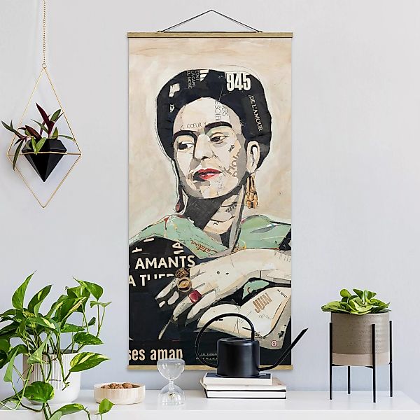 Stoffbild Kunstdruck mit Posterleisten - Hochformat Frida Kahlo - Collage N günstig online kaufen