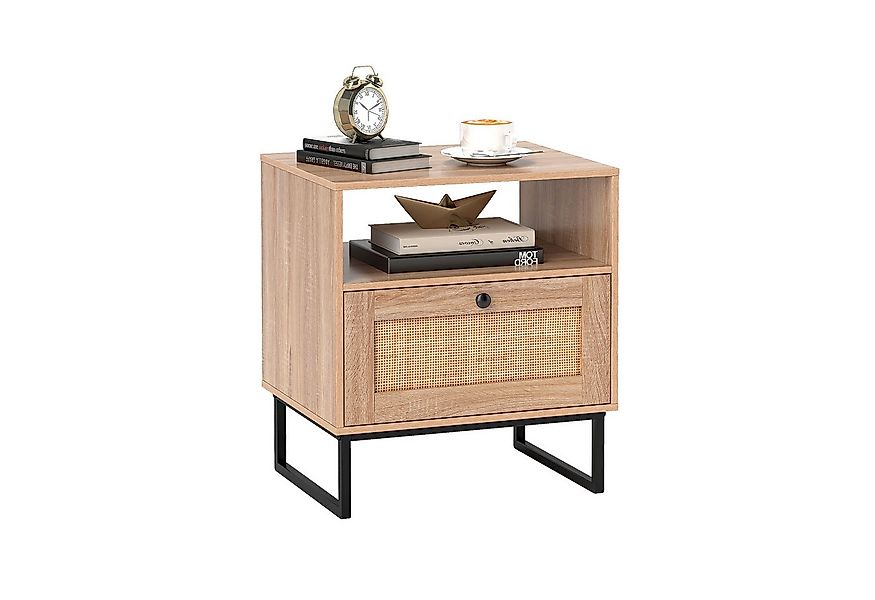 COSTWAY Nachttisch (1-St), Rattan Nachtschrank, mit Schublade und offenem F günstig online kaufen