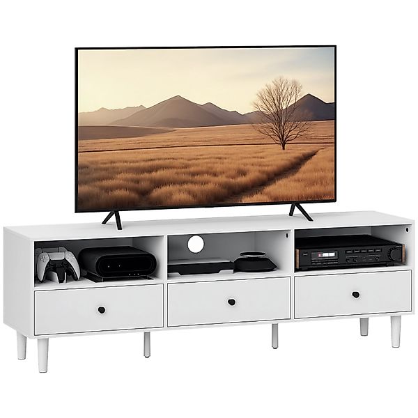 HOMCOM TV Schrank TV Board mit Schubladen 3 Offenen Fächern Weiß günstig online kaufen