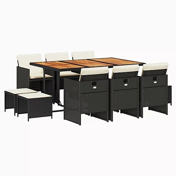 vidaXL 11-Tlg Garten-Essgruppe mit Kissen Schwarz Poly Rattan 3210615 günstig online kaufen