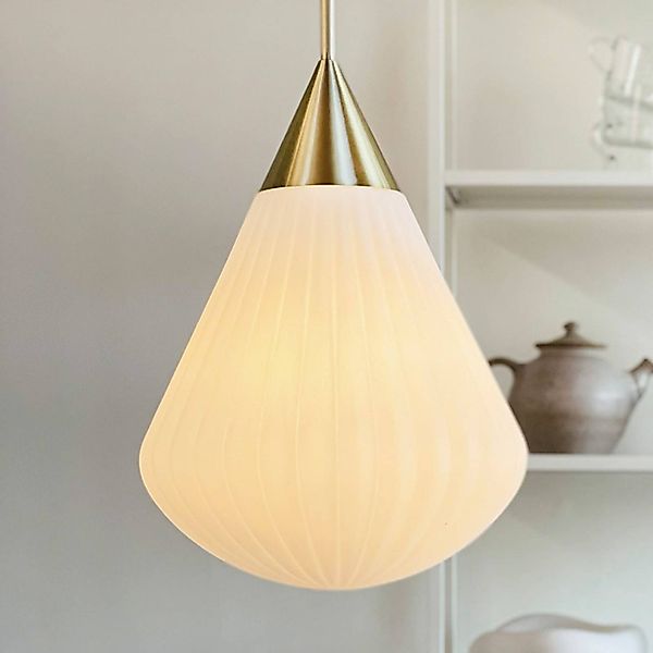 Dyberg Larsen Pendellampe Ballon, Ø 33 cm weiß/messingfarben günstig online kaufen