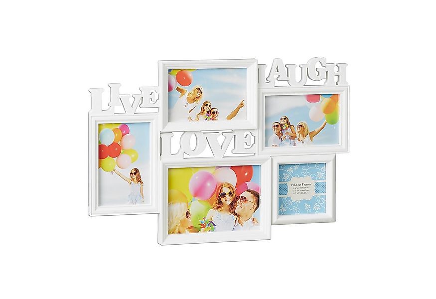 relaxdays Staffelbilderrahmen Bilderrahmen Live Love Laugh, weiß günstig online kaufen