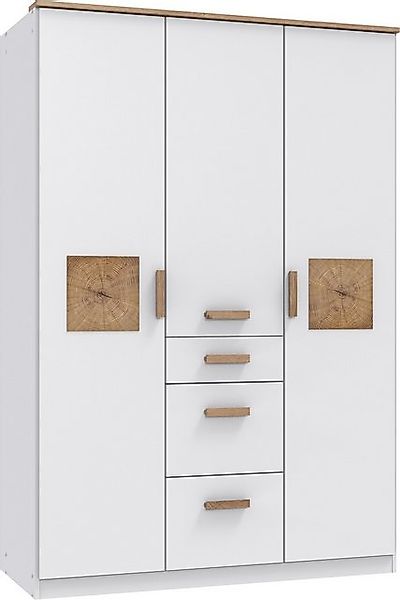 freiraum Drehtürenschrank Gotland 3 Schübe, 3 Stangen, weiss / Plankeneiche günstig online kaufen