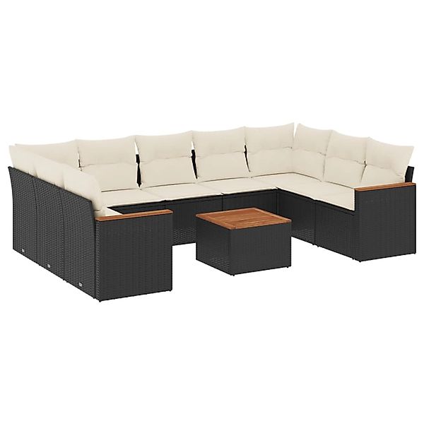 vidaXL 10-Tlg Garten-Sofagarnitur mit Kissen Schwarz Poly Rattan 3226280 günstig online kaufen