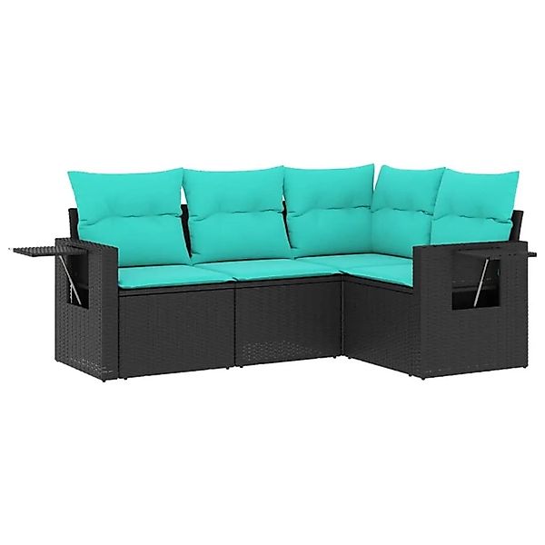 vidaXL 4-Tlg Gartensofa-Set mit Kissen Schwarz Polyrattan 3220106 günstig online kaufen