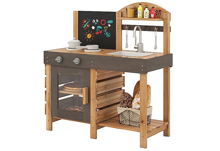 COSTWAY Outdoor-Spielküche Holz, Matschküche, Kinderküche mit Tafel & Herde günstig online kaufen