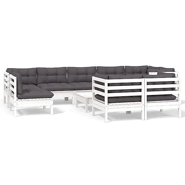 vidaXL 10-Tlg Garten-Lounge-Set mit Kissen Weiß Kiefer Massivholz 3096533 günstig online kaufen