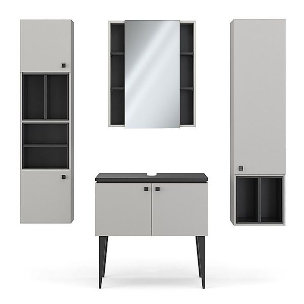 Vicco Badmöbel-Set Gerta, Grau/Schwarz, 4 Teile, günstig online kaufen