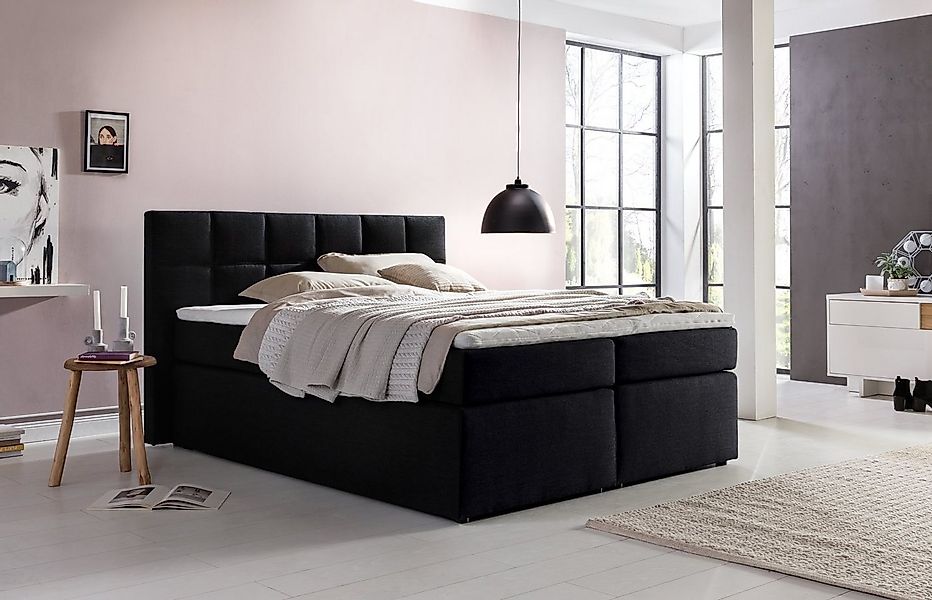 Möbelfreude Boxspringbett Boxspringbett Bea Schwarz H3 220x220 cm, Schwarz günstig online kaufen