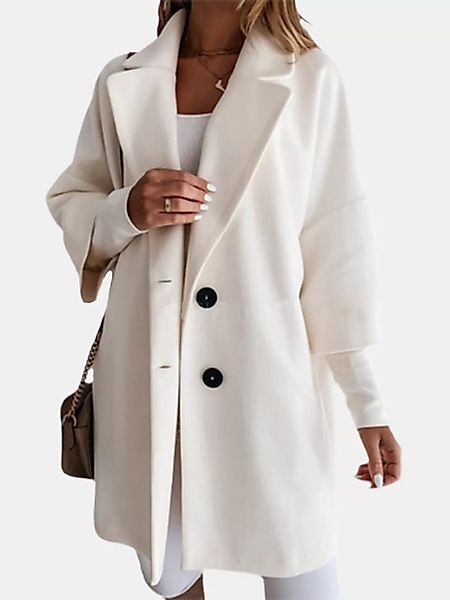 Eleganter 3/4 Ärmel Revers Midi Wolle Plus Größe Mantel günstig online kaufen