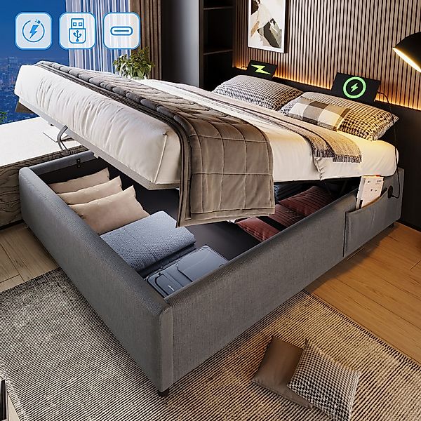 Flieks Polsterbett, Hydraulisches Doppelbett 140x200cm mit günstig online kaufen
