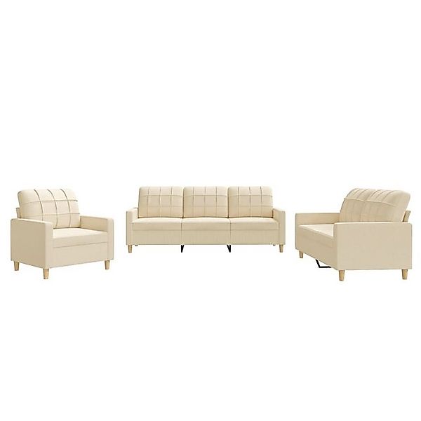 vidaXL Sofa, 3-tlg. Sofagarnitur mit Kissen Creme Stoff günstig online kaufen