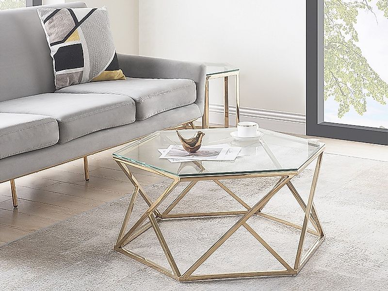 Couchtisch - Glas & Stahl - Goldfarben - KERIANE von Pascal MORABITO günstig online kaufen