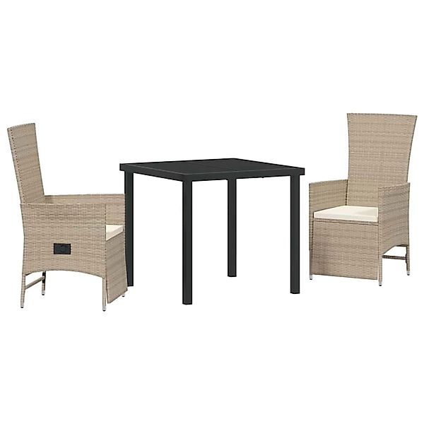 vidaXL Garten Essgruppe mit Kissen 3-Tlg Beige Poly Rattan 3379471 günstig online kaufen